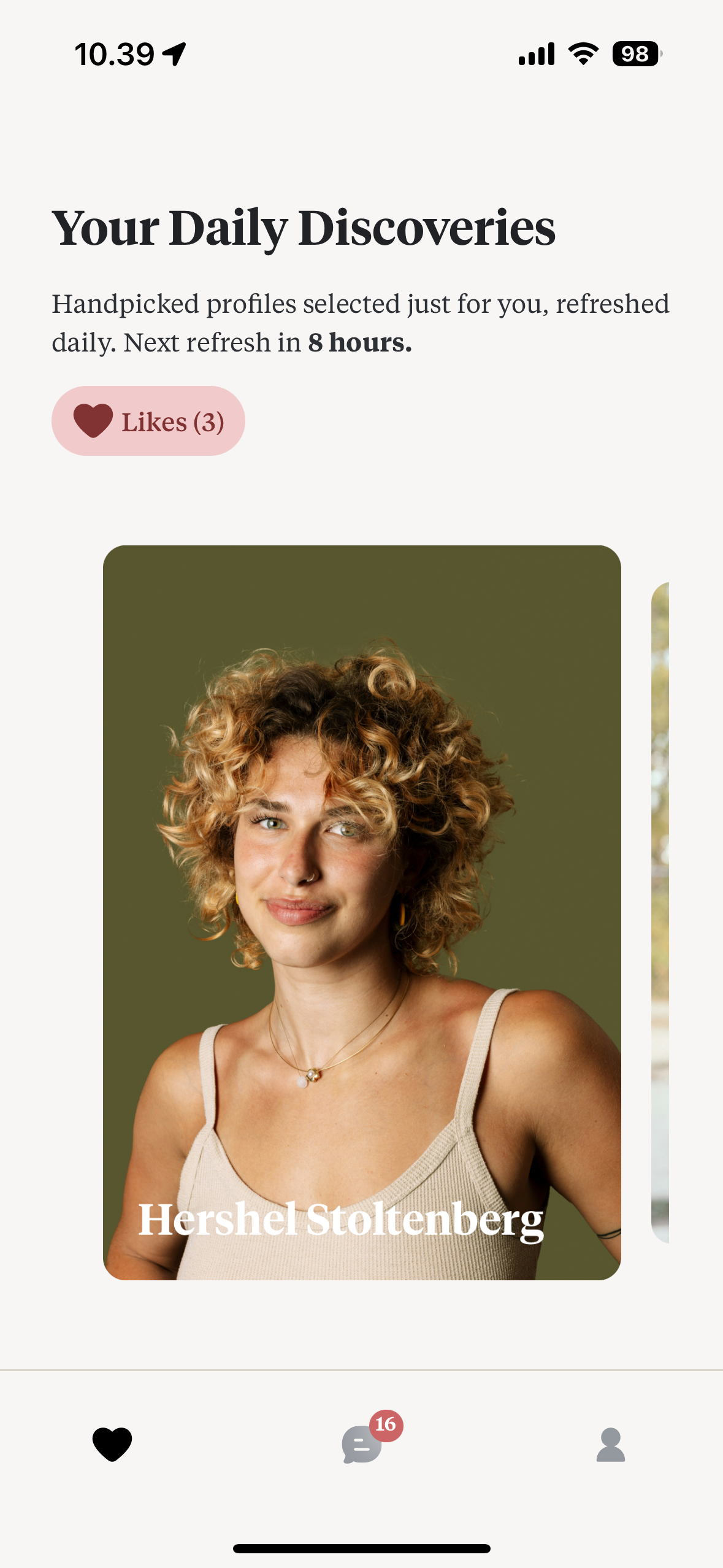 Daily discoveries screen